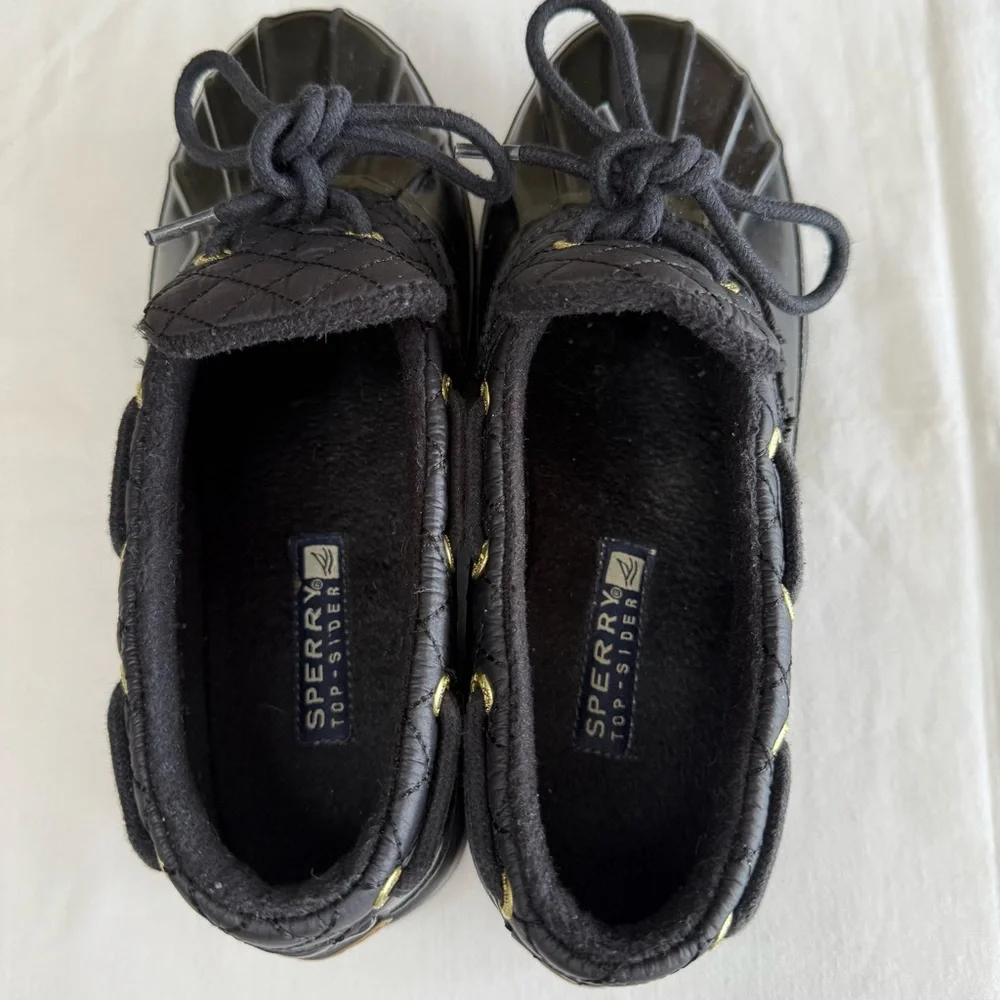 EUC Sperry Waterproof Rubber Quilted Fleece Loafers-Black-Women’s Size 6 - Picture 3 of 10